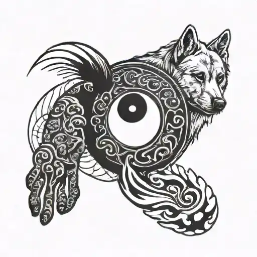 Yin Yang With Dog And Human Footprint