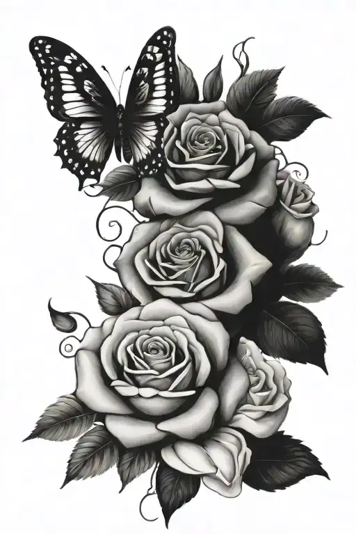 Butterflies And Roses Intertwined