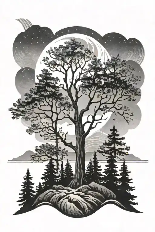 Northern Light Over Trees Growing