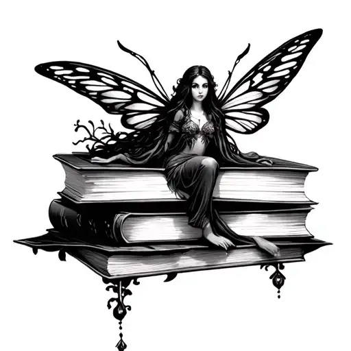 Fairy Books Stacked With Fantasy Scene