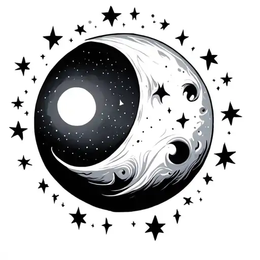 Grey Moon Surrounded By Stars