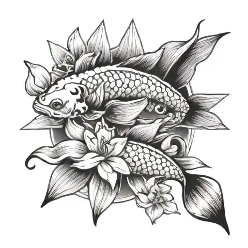 Koi Fish Butterfly And Daffodil