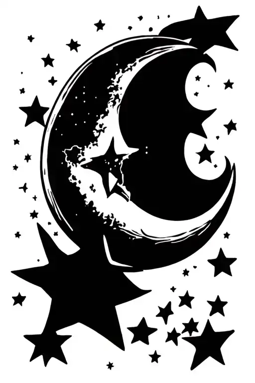 Grey Moon Surrounded By Stars