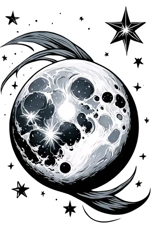 Grey Moon Surrounded By Stars