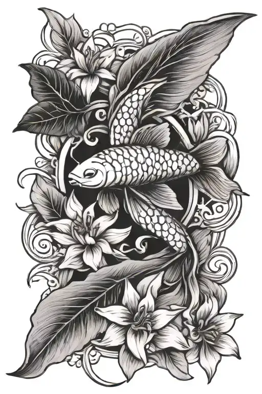 Koi Fish Butterfly And Daffodil
