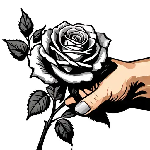Dog Paw In Human Hand Holding A Rose