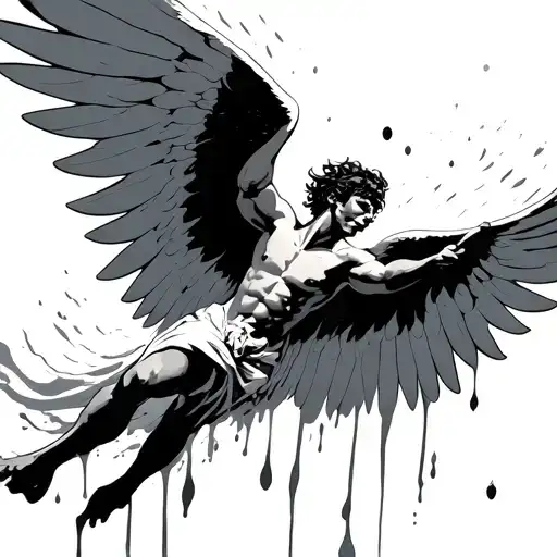 Icarus Falling From The Sky With Melting Wings Spread Wide