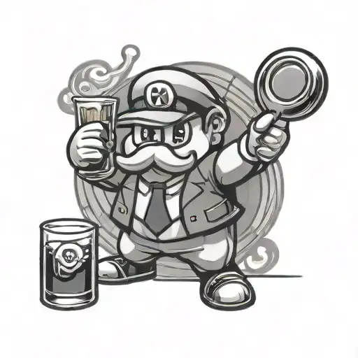 Kirby Character Holding A Glass Of Whiskey Black And White