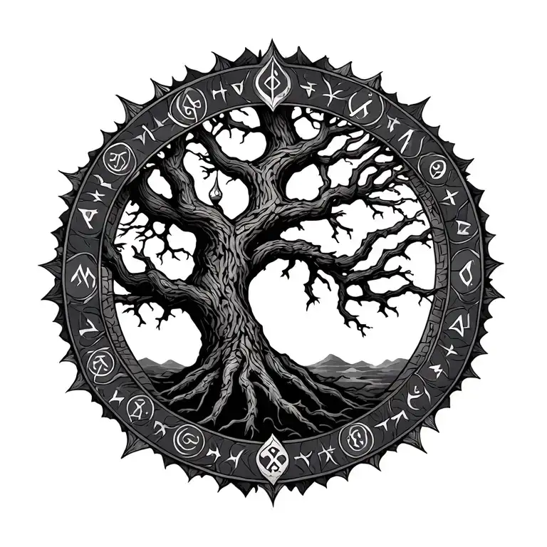 Vegvisir Rune Viking And Life Tree Inside Symbolizing