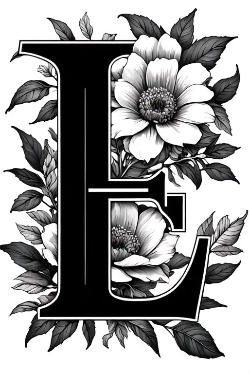 Letter E L With A Liane With Flowers