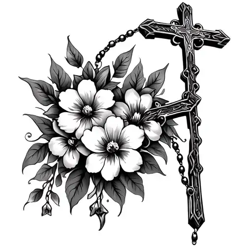 Crosses Flowers Wrapped Around Rosary