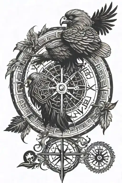 Vegvisir With Odin And Ravens Huginn And Muninn
