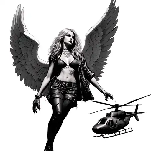 A Angel That Is Dressed All Gangster With Its Wings And Heli