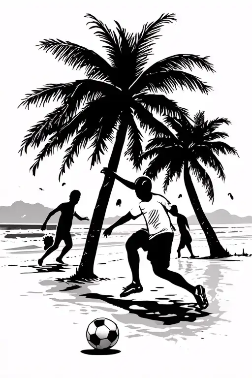 Soccer Silhouettes Playing On The Beach