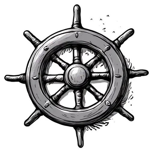 Ship Wheel Symbolizing Family Hand Sketched Outline