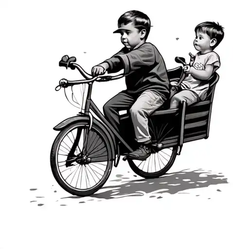 Outline Of Boy Riding A Bakfiets With Little Brother In It