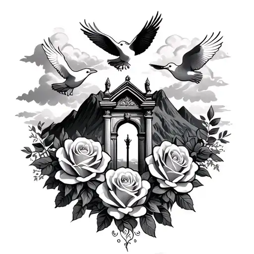 Roses And Doves And Gates Mountain And Clouds