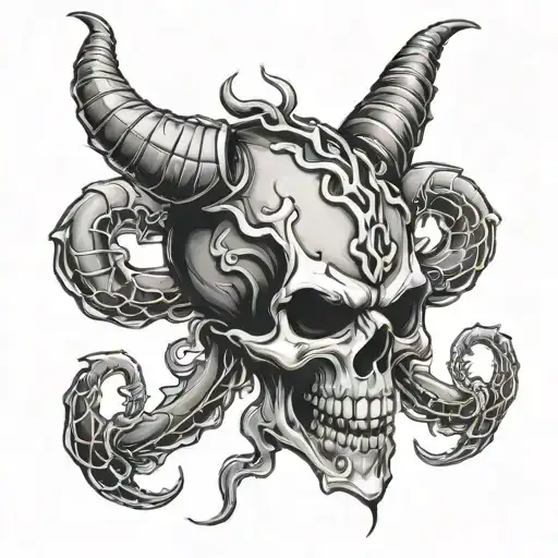 Angry Skull With 2 Horns And Tentacles