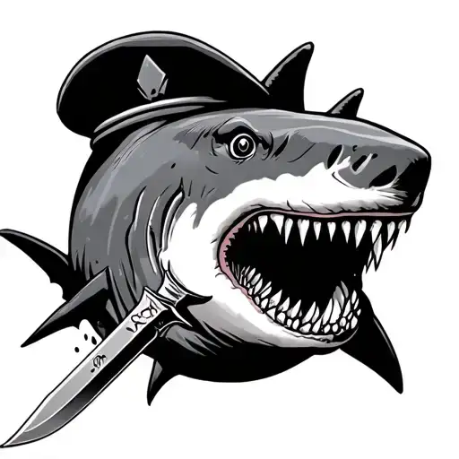 Shark With A Kabar Knife In Its Mouth And Beret On Its Head