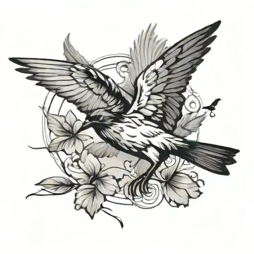 Silhouette Of Bird With Open Wings With Three Birds In It