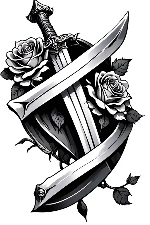 Broad Sword With Roses For Forearm Half Sleeve