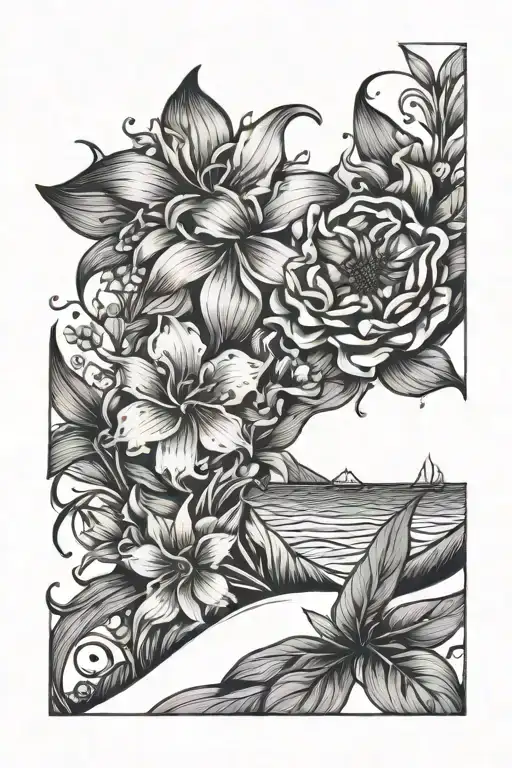 Beach And Flowers Intertwined