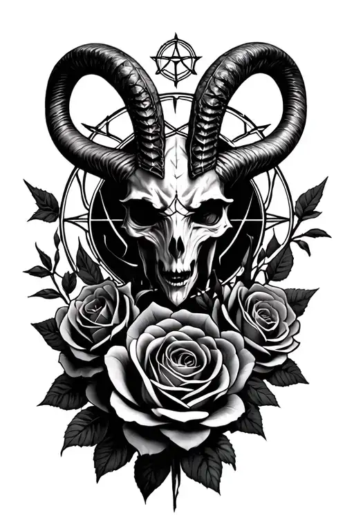 Baphomet Black Roses Pentagram
