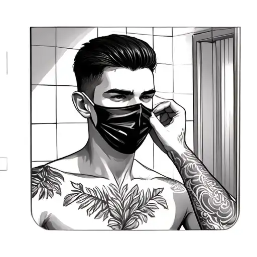 Male In Bathroom Looking At Mirror Taking Off A Facial Mask