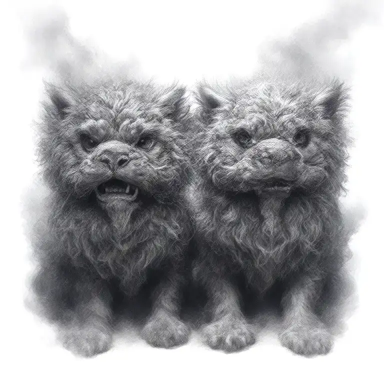 Two Foo Dogs With Smoke