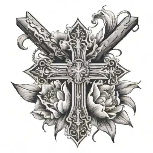 Cross With Scripture Inside And Tulips That Surround The Cross
