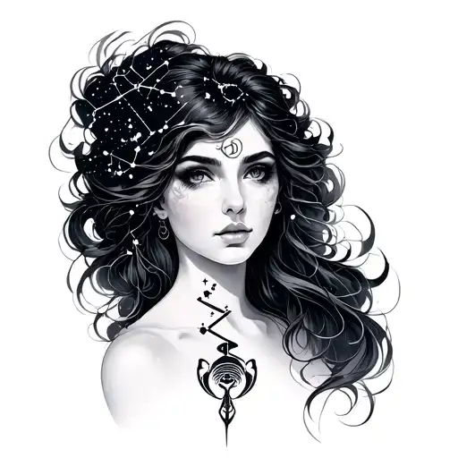 Beautiful Woman With Gemini Symbol And Gemini Constellatiom