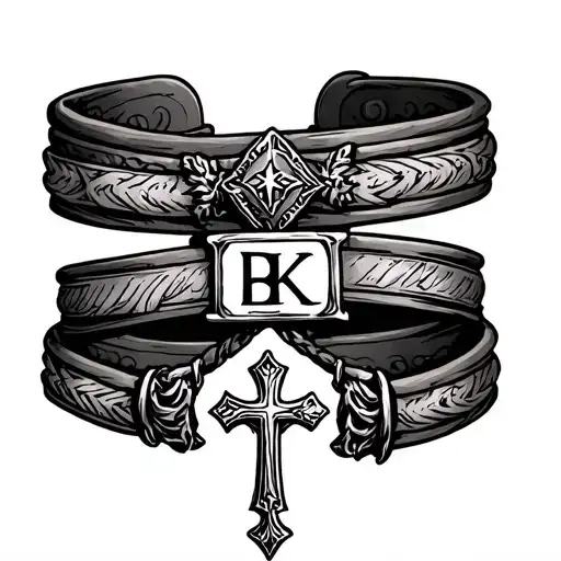 Wrist Bracelet Tattoo With Initials Bk And A Cross