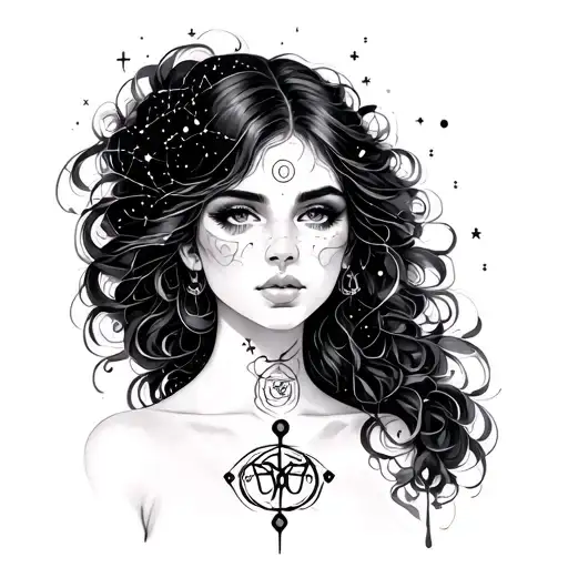 Beautiful Woman With Gemini Symbol And Gemini Constellatiom