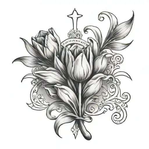 Tulips And Cross With Scripture