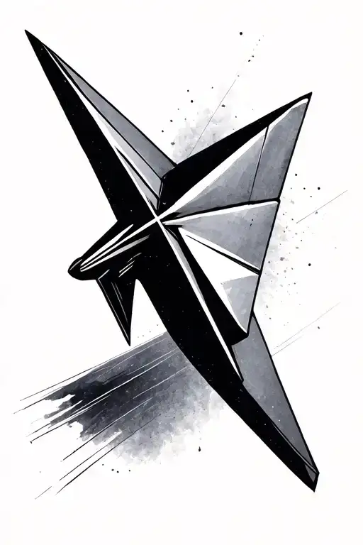 Minimal Tattoo Of A Paper Airplane With A Path That Loops To Make A Thin Cross