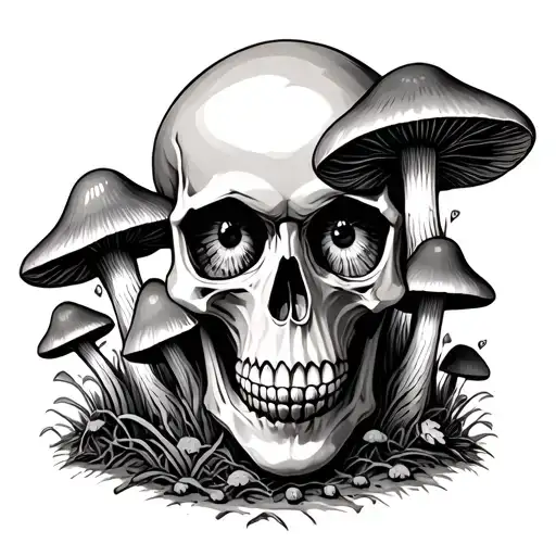 Skull And Mushrooms With Eyes