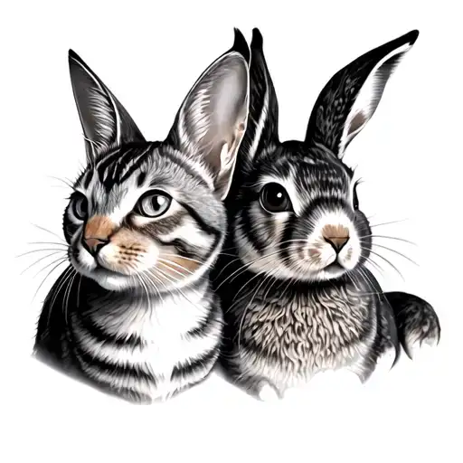 Cat And Rabbit Looking