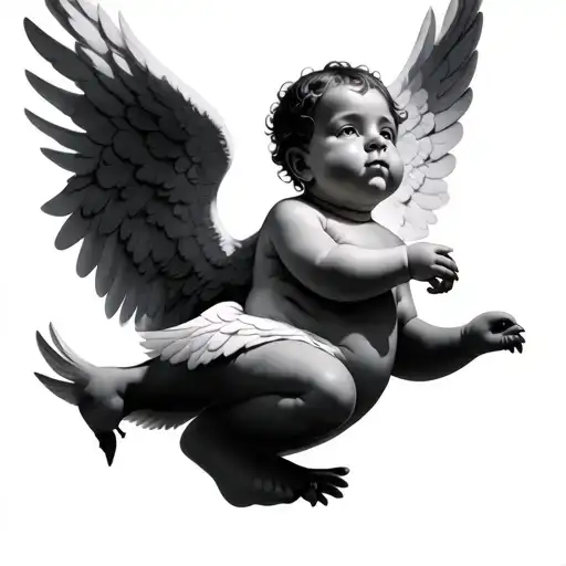 1 Baby Angel And A Dove Flying