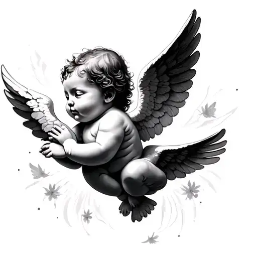 1 Baby Angel And A Dove Flying Below