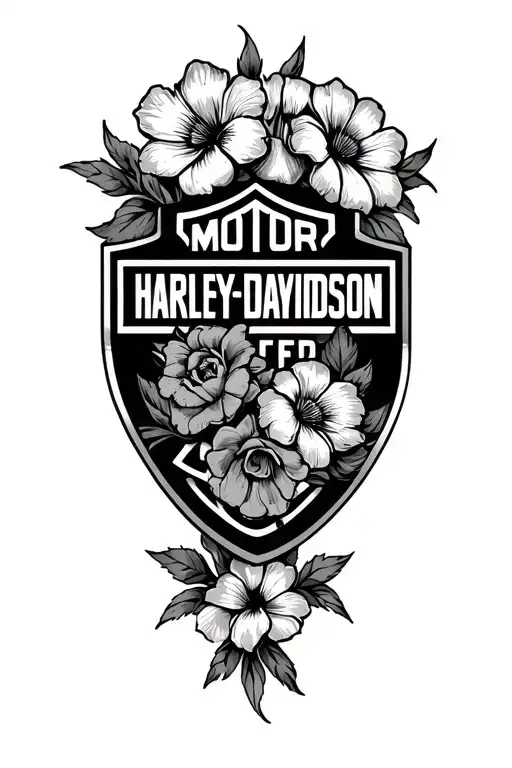 Harley-davidson Bar And Shield Logo And Flowers