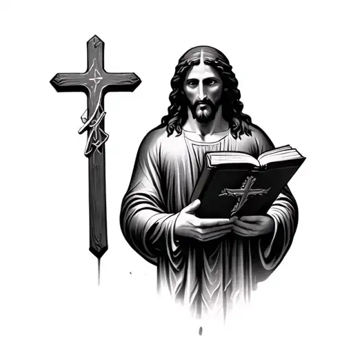 Realism Cold Jesus Holding The Bible With Crosses