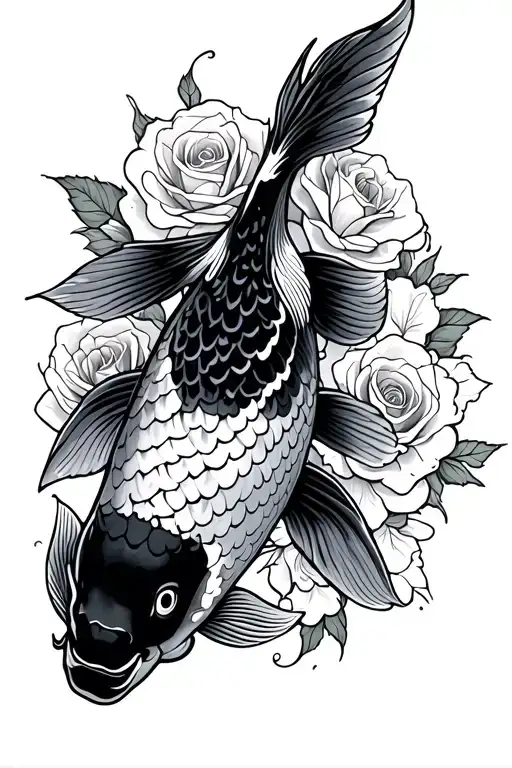 Large Koi Fish With Roses