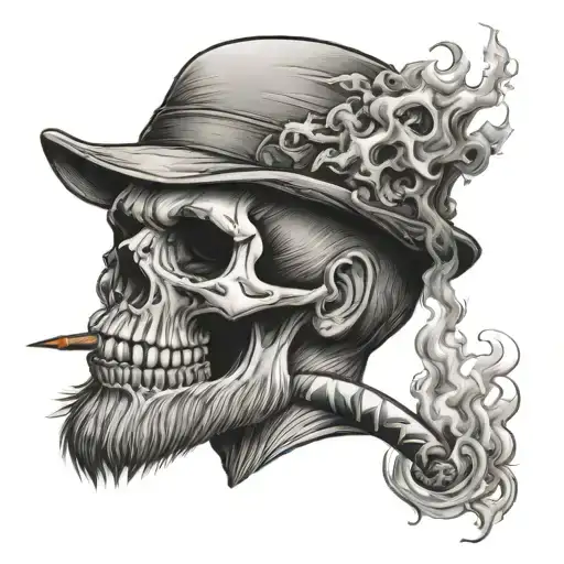 Skull With Beard Smoking Airbrush Like Cigar