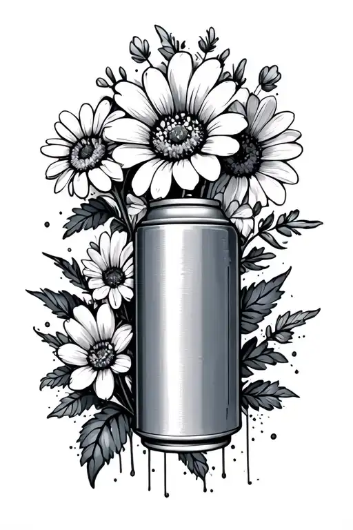 A Spraycan With Tags Around And Sketched Flowers Growing