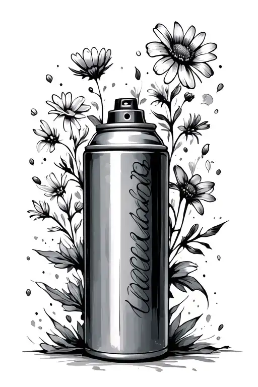 A Drawn Spraycan With Tags Around And Sketched Flowers Growing