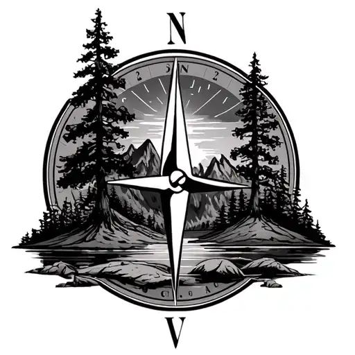 Fishing Hunting Trees Mountains Desert Compass