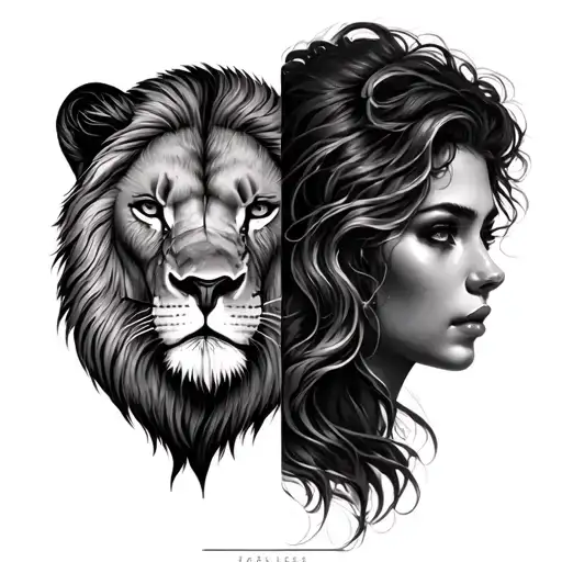 Half Lion Face Half Woman Face