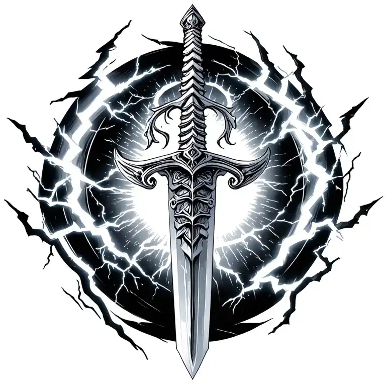 Vertical Sword Length Of Spine With Lightning Around It