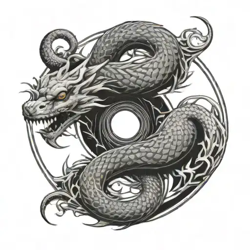 Ouroborus Serpent In Ying Yang