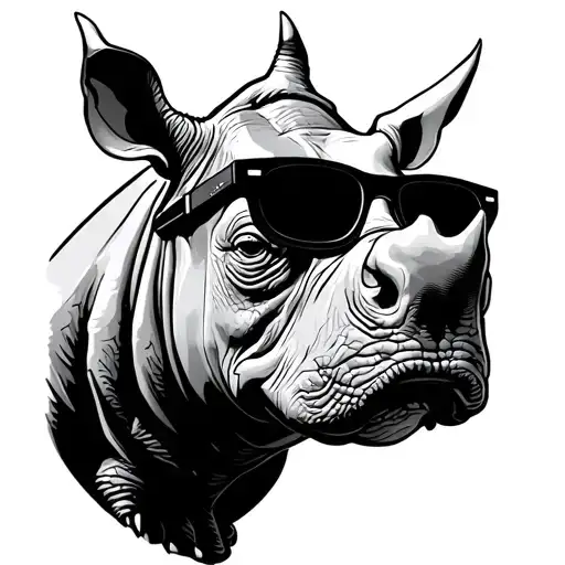 Rhinoceros Head Looking Foward And Wearing Sunglasses